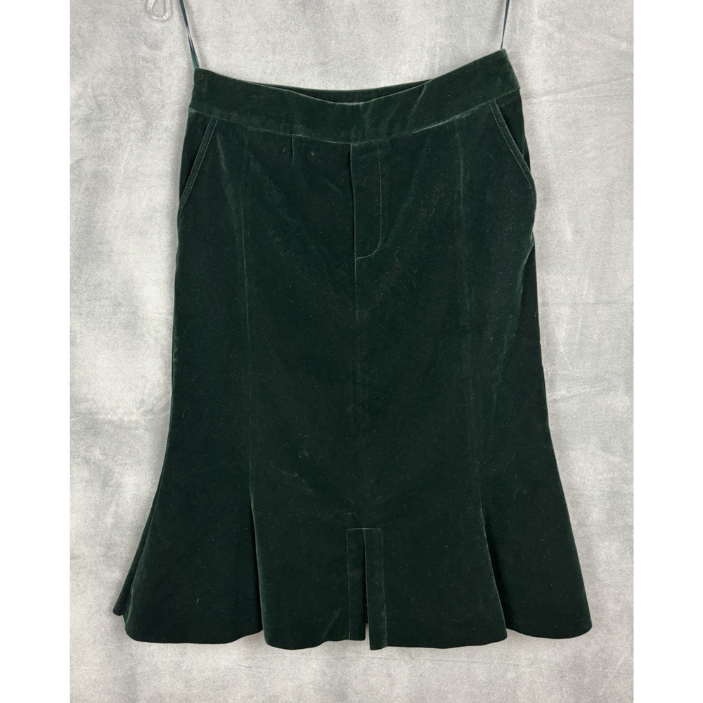 Vintage Mofan Velvet Trumpet Skirt Women's Small Emerald Green Flare Pleated